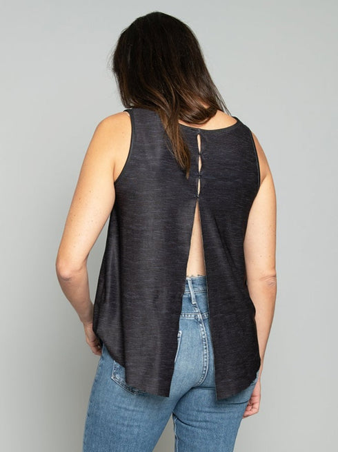 The Tie Back Tank - Black Stripe / Black